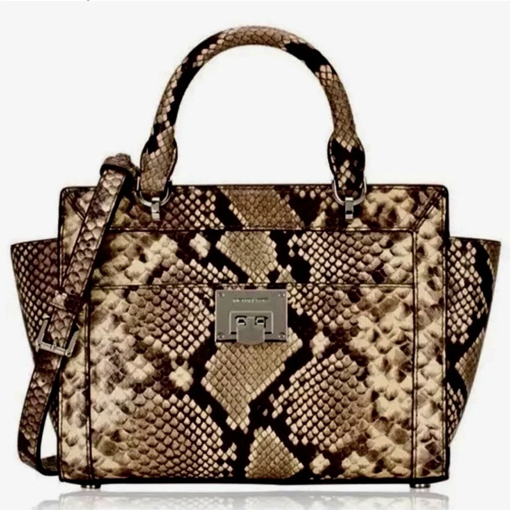 NWT Michael Kors Tina Python Snake Embossed Leather Satchel